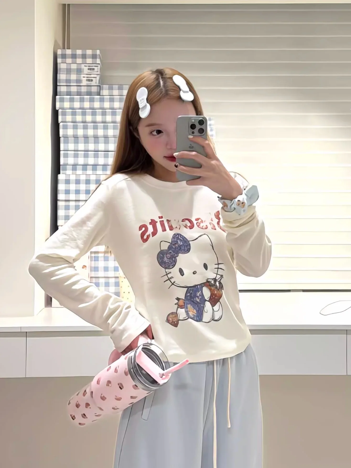 Comfortable Pure Cotton Long Sve T-irt Dongjin Stberry Kit Cartoon Print Slimming Base Layer Soft Breathable Women'...