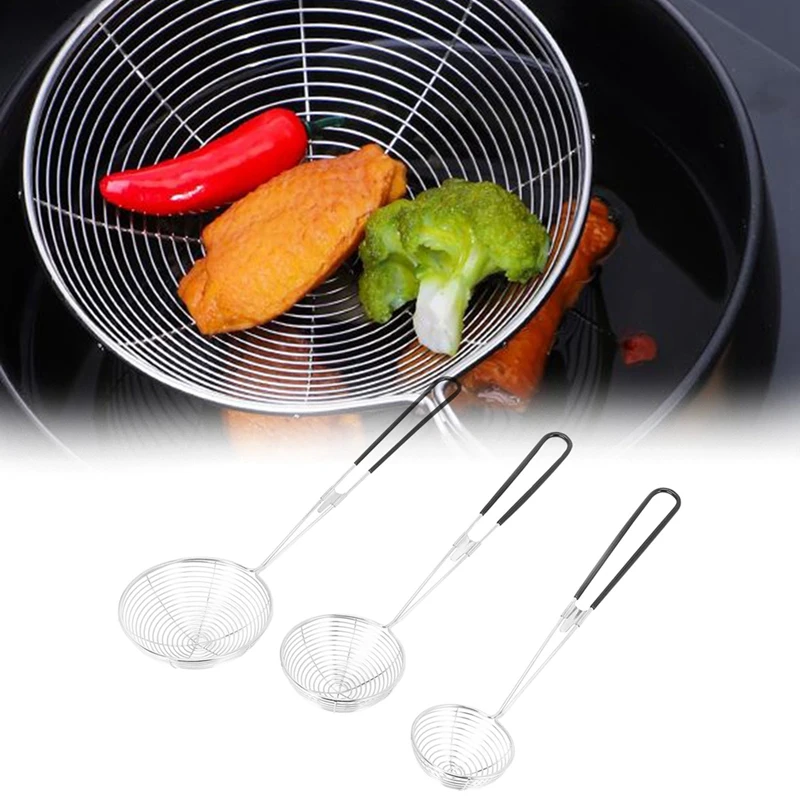 3-Piece Set Of Round Hot Pot Strainer-Stainless Steel Asian Shabu-Shabu-Shabu Spider Skimming Spoon Set, Mesh Spoon