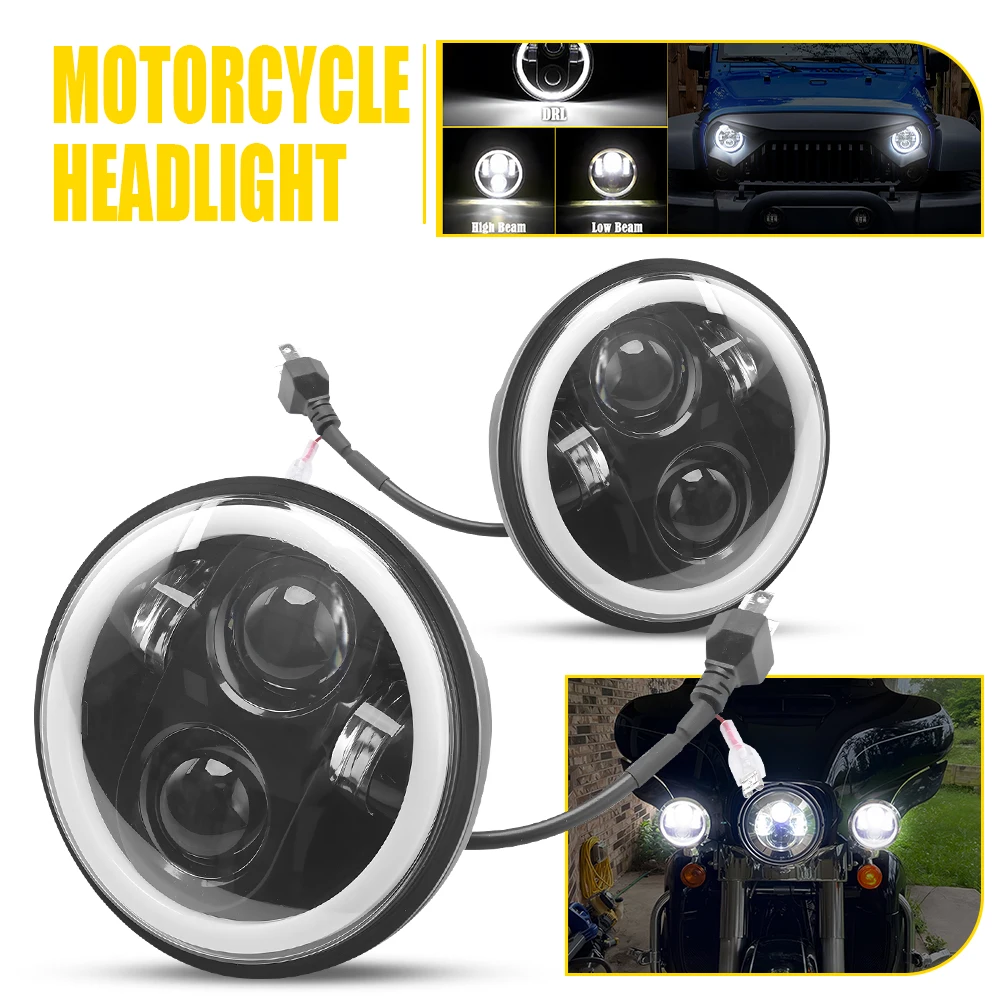 2 uds 5,7 "5,75 pulgadas 60W Ojo de Ángel redondo faro de motocicleta DRL para BMW E34 E30 E32 VAZ 2106 Jeep Wrangler 1997-2015
