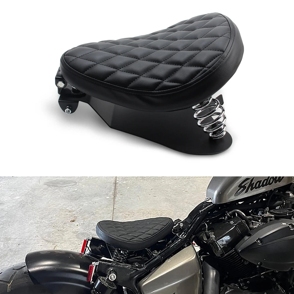 Assento solo de couro retrô para motocicleta, suporte de mola de 3 polegadas para harley chopper sportster personalizado, almofada frontal vintage para honda bobber