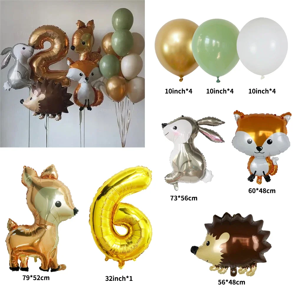 17-teiliges Ballon-Set mit Dschungeltier-Motiv, Girlandenbogen, Safari-Fuchs-Igel-Ballon für Geburtstagsfeier, Party-Dekoration, Zubehör – Detail 4