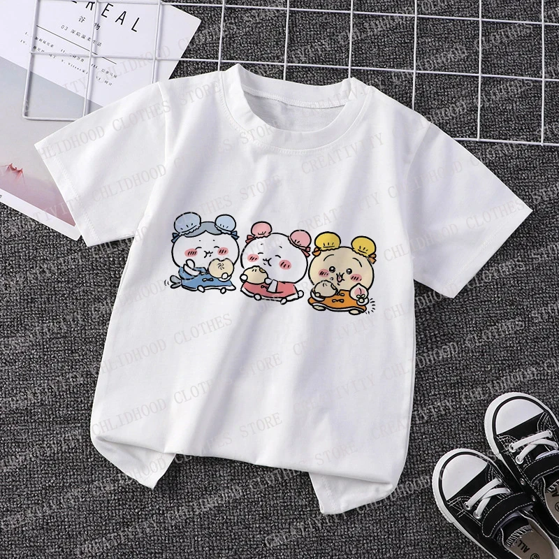 Chiikawa Children T-shirt Kawaii Usagi Hachiware T Shirt Cartoon Anime Tee Shirts Kid Boys Girls Casual Clothes Short Sleeve Top