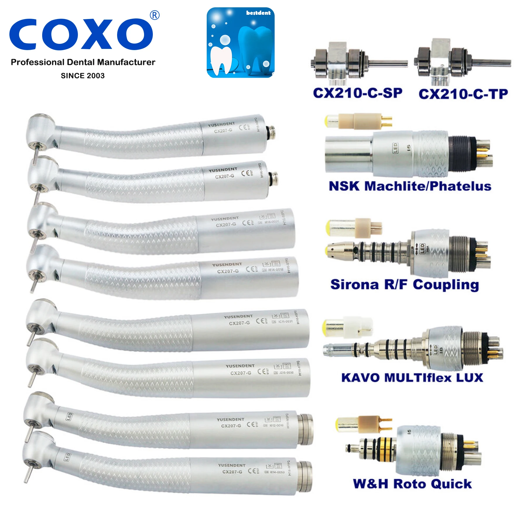 COXO Dental High Speed Fiber Optic Handpiece LED Coupler Fit for KaVo NSK Sirona W-H