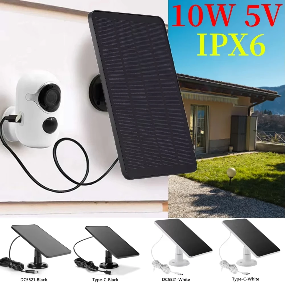 10W 5V Solar Panel 2in1 Micro USB+Type-C Solar Panels Outdoor Solar Cells Chargerfor Security Camera/Small Home Light System