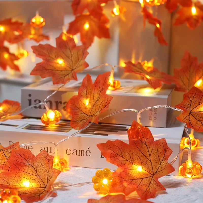 1pc Halloween 3D Pumpkin & Maple Leaves String Lights Decorative Lamp for Home Thanksgiving Harvest Autumn Indoor Festival Decor