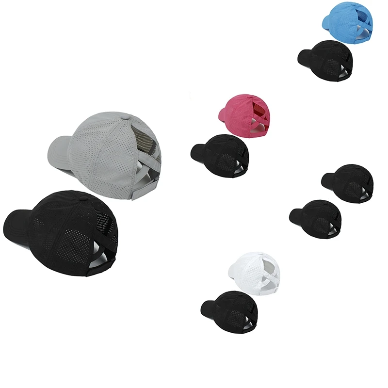 2Pcs Women Criss Cross Ponytail Baseball Cap High Messy Bun Ponycap Quick Drying Mesh Outdoor Travel Hat