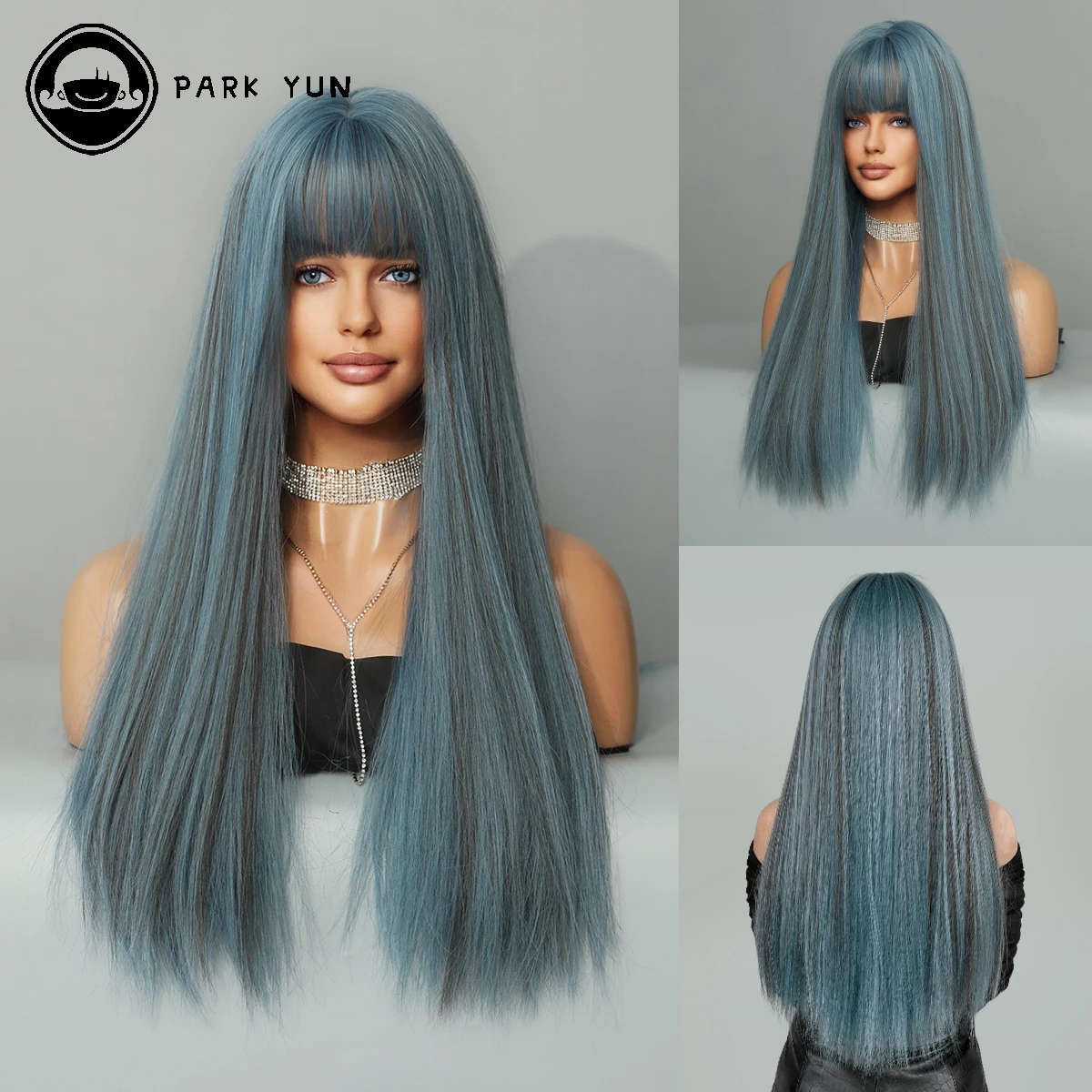 

Blue Wigs Long Straight Wigs for Women Synthetic Wig with Bangs Synthetic Crochet Hair Daily Party Cosplay Wigs for Female