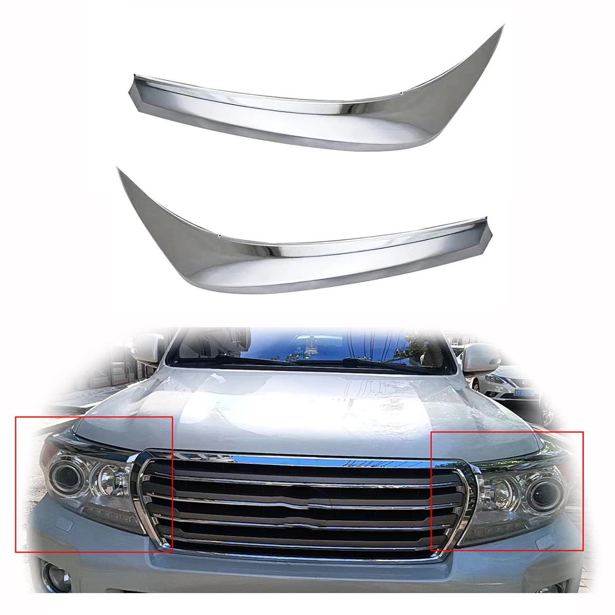 

New Chrome Car Accessories Head Lamp Covers Stickers Trim Paste Style For Toyota Land Cruiser Fj200 Lc200 2012 2014 - 2016