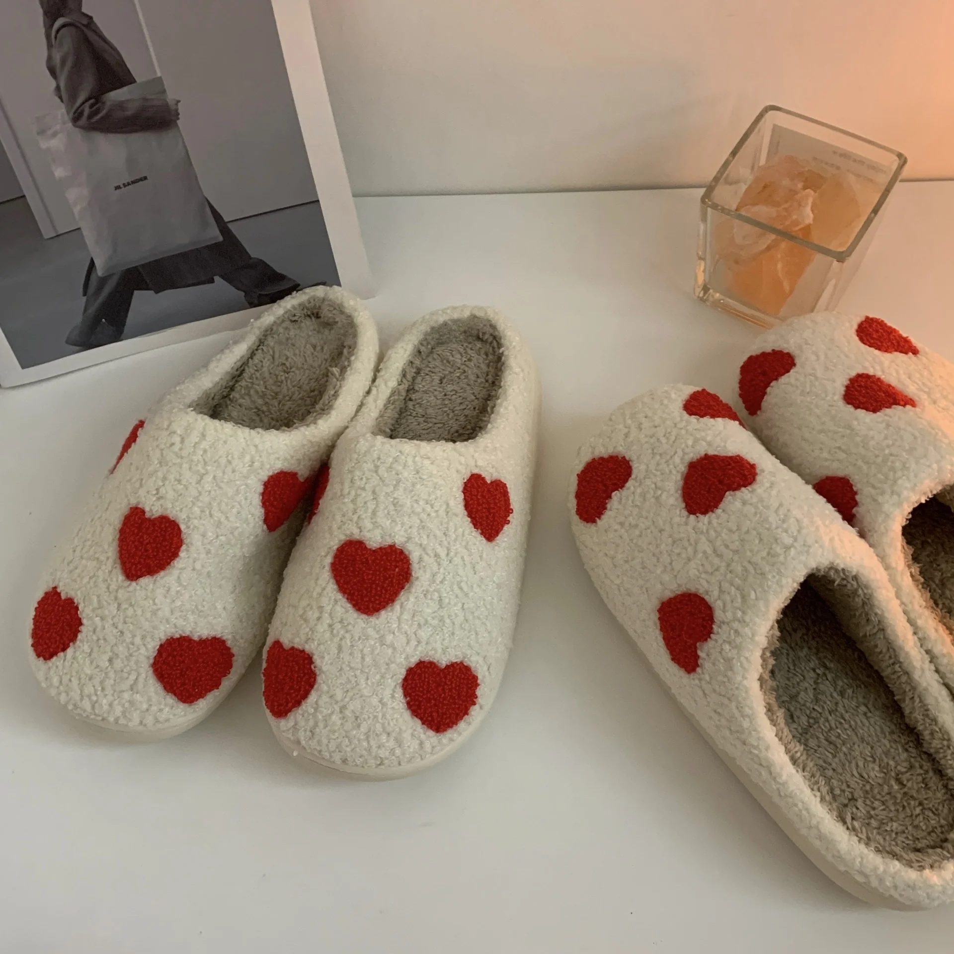 

Kknar Plu Cotton Slippers Women's Indoor Outdoor Wearable Anti-Slip Heart aped Home Slippers Comfortable Warmth Toe Cover