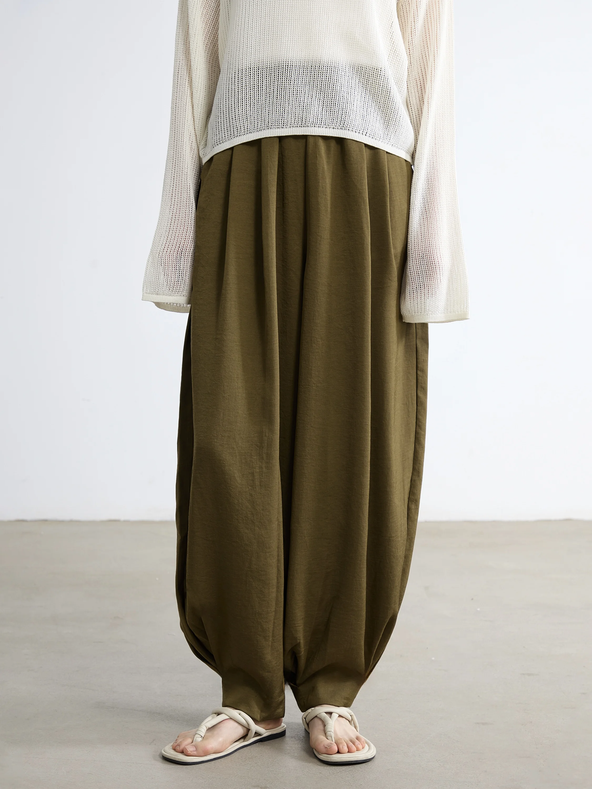 

NOEND Loose Comfortable Pure Color Bloom Pants Elastic Waist Long Trousers Casual Lantern Pants Sle for Universal Use