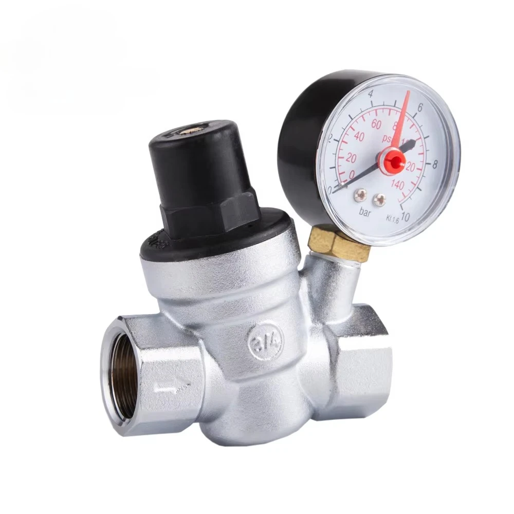 Water Pressure Regulator High Temperature Thread with Pressure Gauge Pressure Reducing Valve Brass 16bar 1/2-1 Port Size