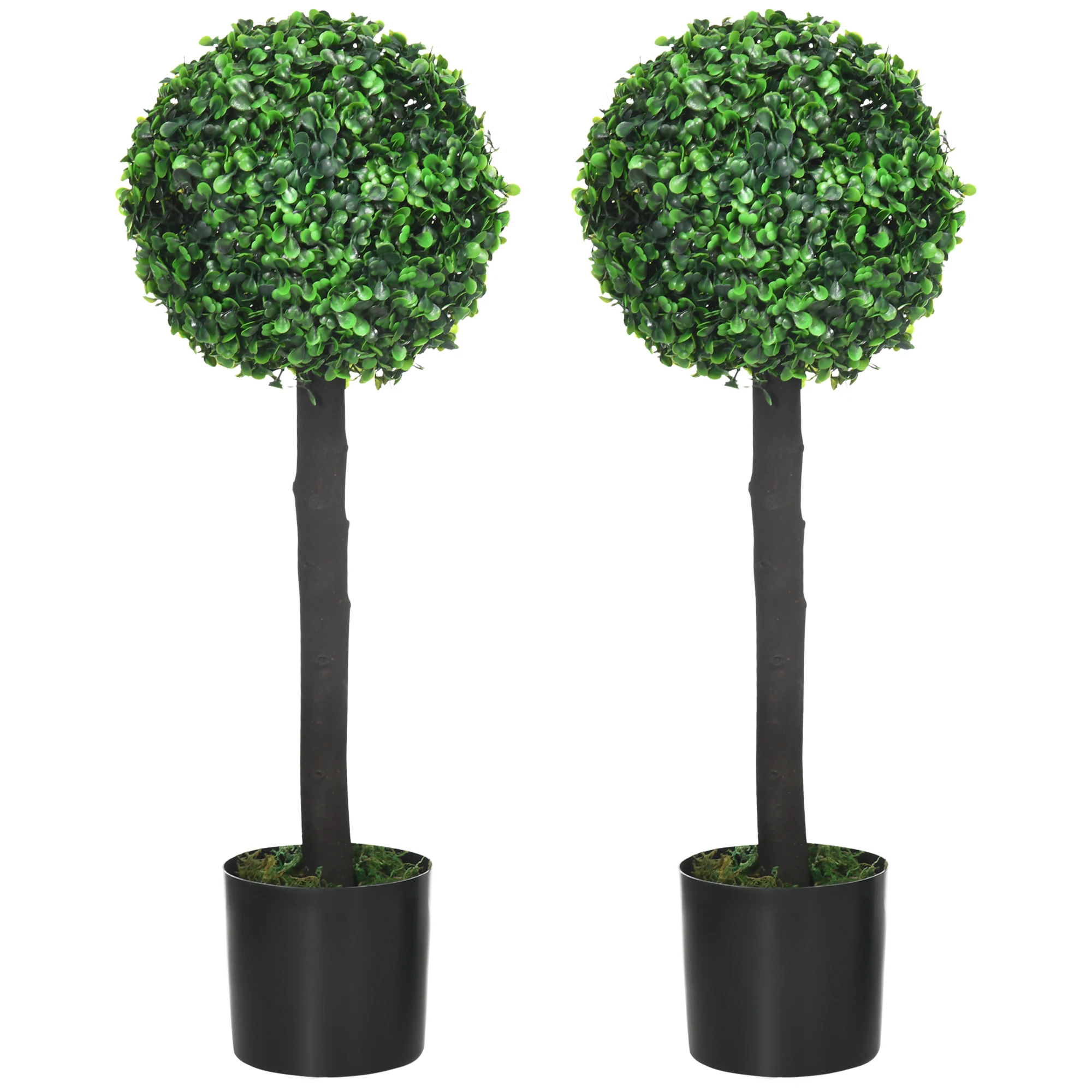 HOMCOM Set of 2 Decorative Artificial Plants 60 cm Boj Ball Trees Pot False Plants for Home Decoration Indoor and Outdoor Ø 20x60 cm Green