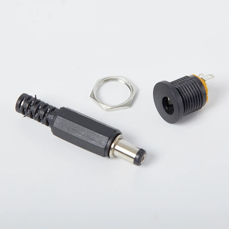 10PCS (5Pairs) DC12V 5.5 x 2.1mm Plastic Male Plugs DC022 DC Power Socket Female Jack Screw Nut Panel Mount Connector