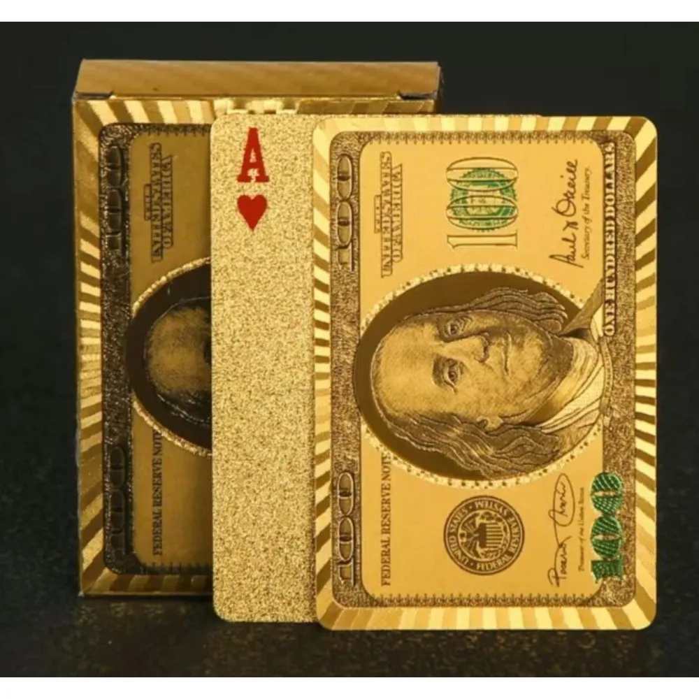 

Colorful Gold Poker Currency Pattern Golden Playing Cards Waterproof PET/PVC Plastic Poker Dollars EUR JPY GBP