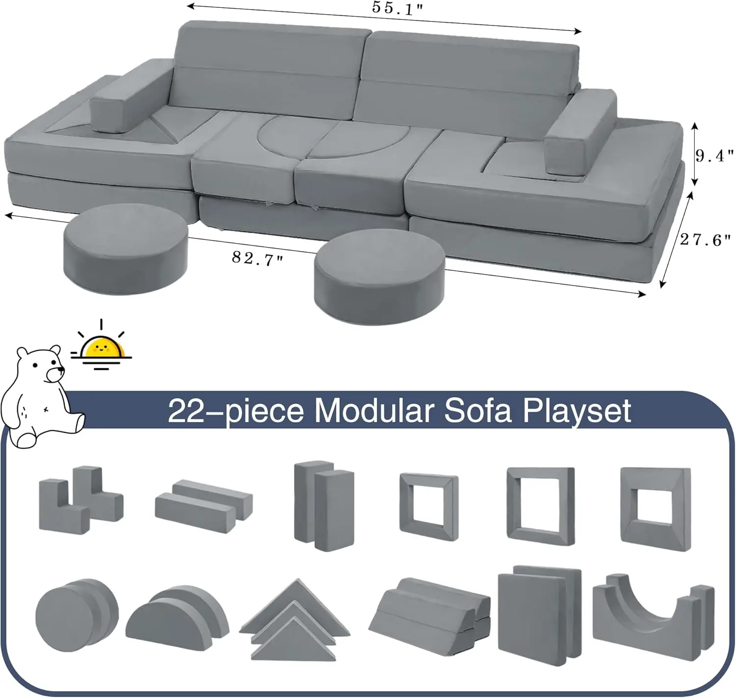 Kids Play Couch - Kids Couch for Playroom Bedroom Living Rooms 500+DIY Creativing Couch for Inspiring Child Versat