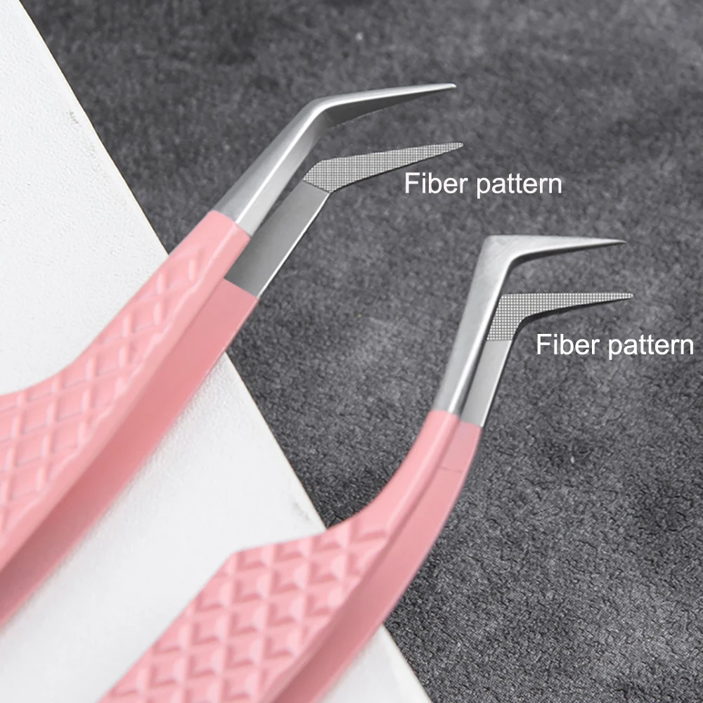 Fiber Tip Tweezers for Eyelash Extension Pink Stainless Steel High Precision Lash Tweezers for Volume Fans Makeup Tools