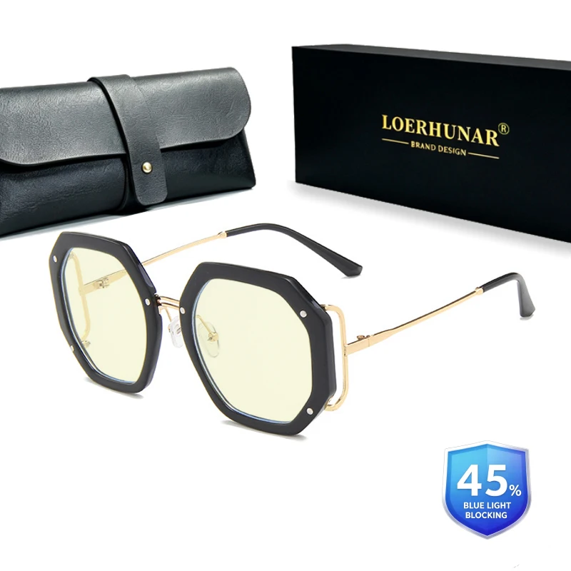 Oversized Octagonal Polygon Women Vintage Rivet Metal Decoration UV400 Big Frame Ladies Fashion Eyewear for Party Travel Beach