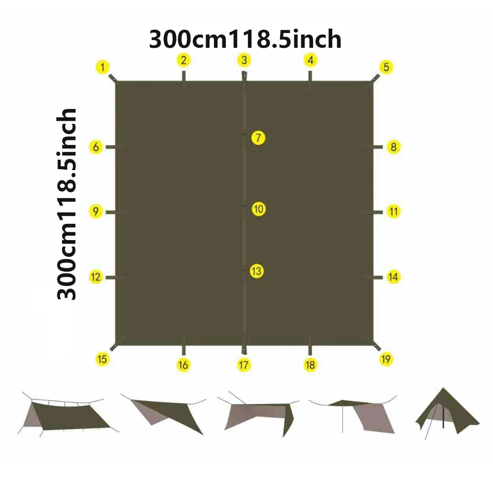 

19 Hanging: Pure green, olive green, green waterproof canopy, suitable for installation and multifunctional outdoor camping and