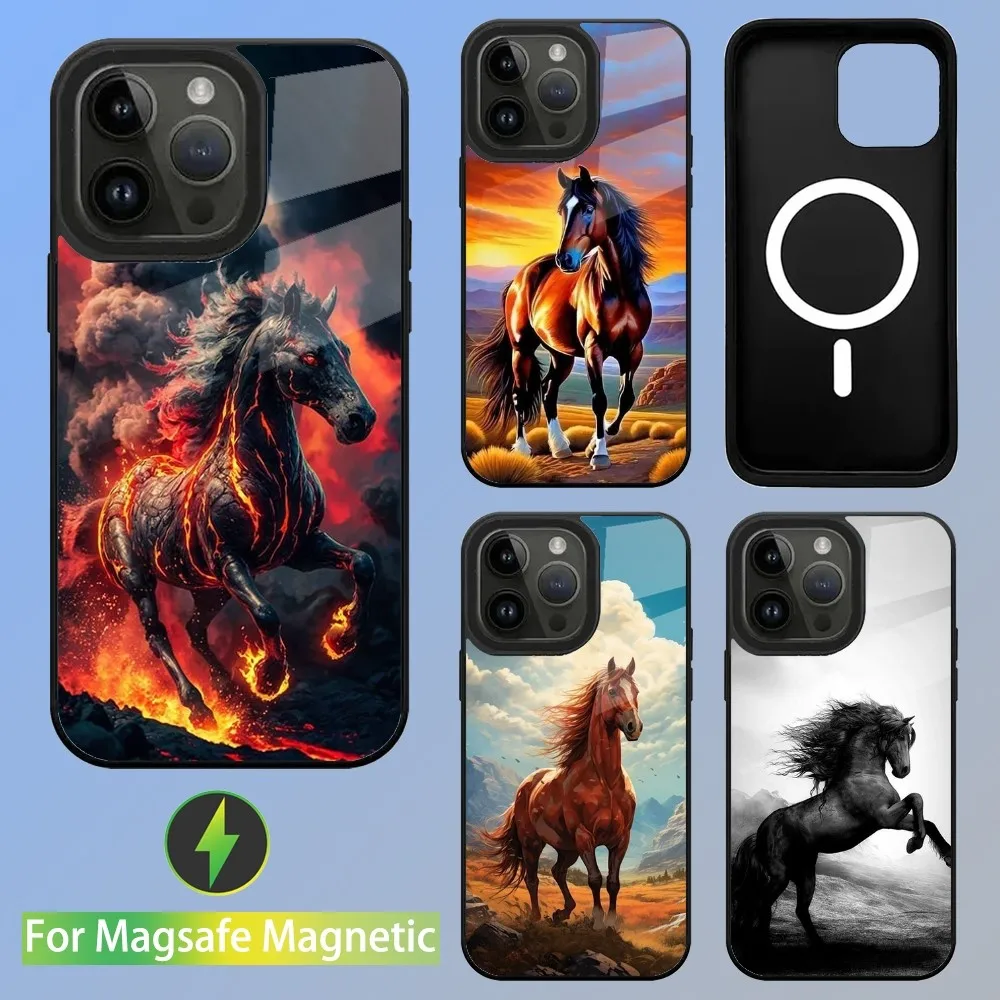 The horse Animal Cool Phone Case For iPhone 15,14,13,12,11,Plus,Pro,Max Mini Magsafe Magnetic Wireless Charging