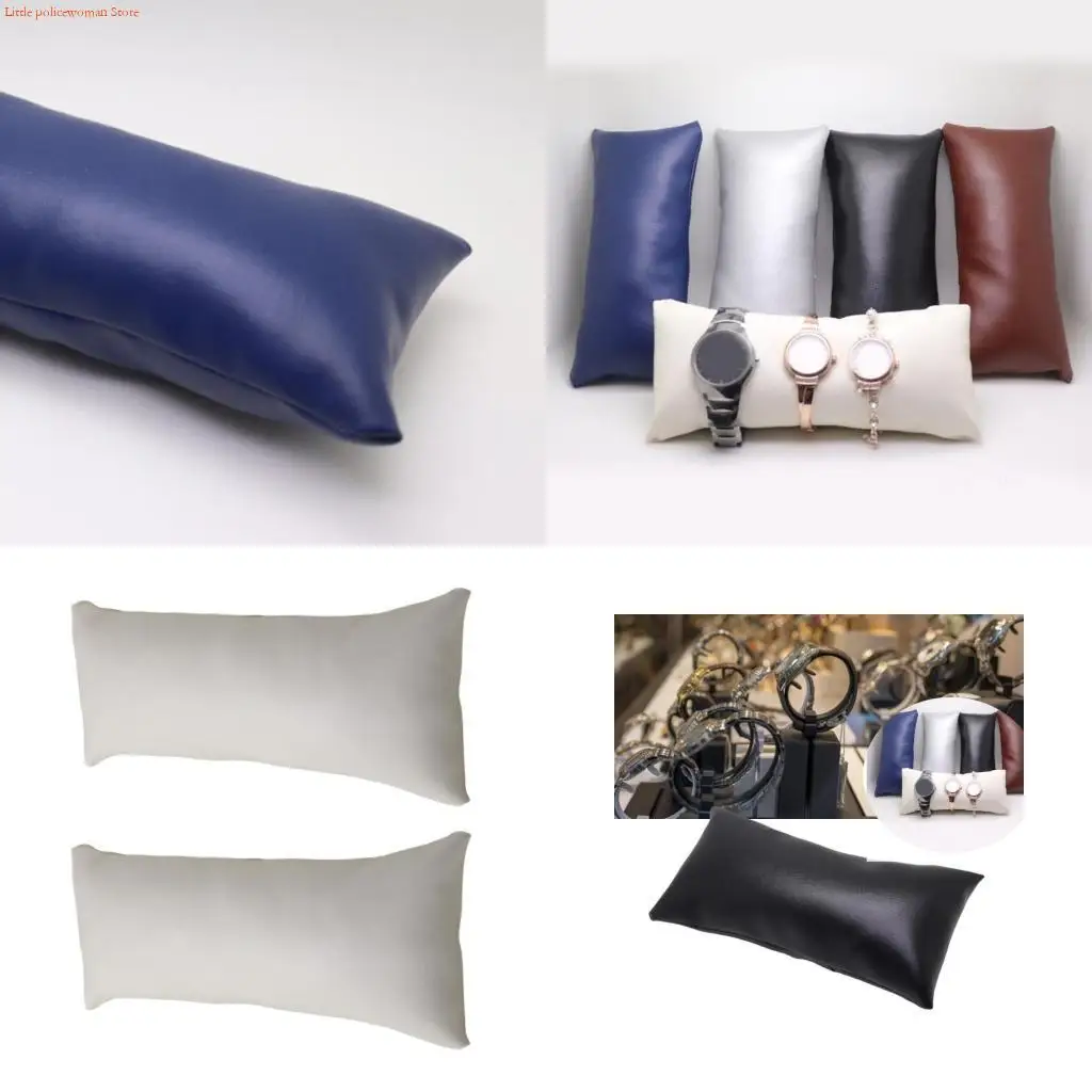 

F92D Set of 2 PU Jewelry Show Pillows with Weighted Base Elegant Watch Pillow Wristwatch Display Pad for Secure Exhibition