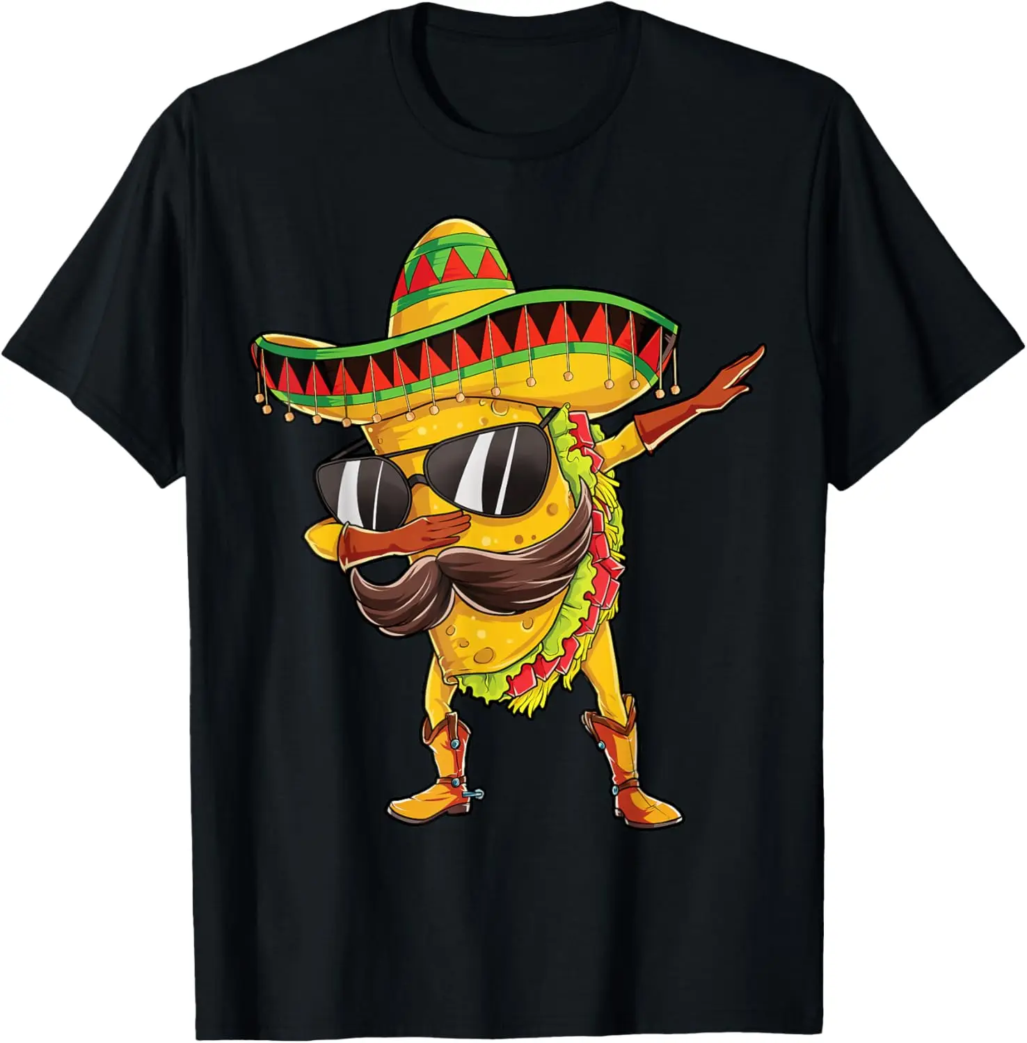

Dabbing Taco Sombrero Fiesta Graphic Tee Funny Mexican Food Cotton T-Shirt for Men
