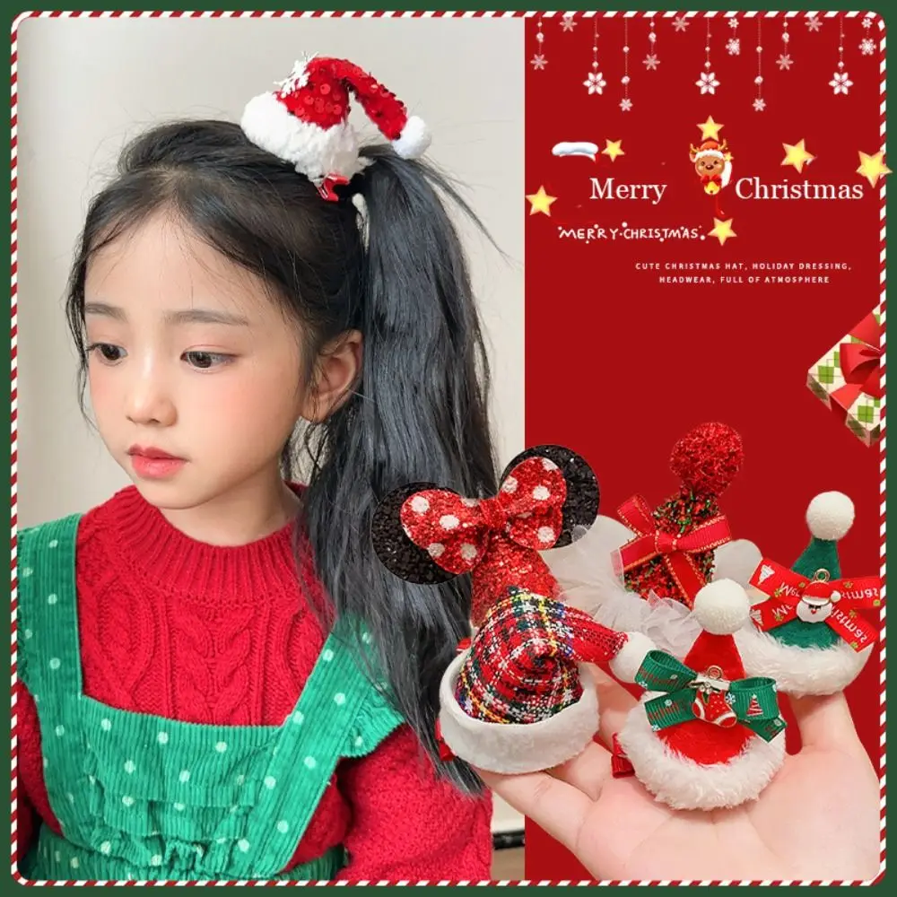 Christmas Hat Hair Clips Children\'s Cute Sequin Bowknot Red Christmas Antler Hairpins Christmas Party Costume Hair Accessories