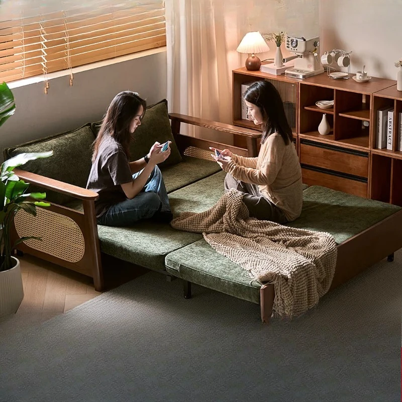 

sofa bed folding dual-purpose retro small apartment multi-functional fabric pull-out retractable bed living room storage sofa