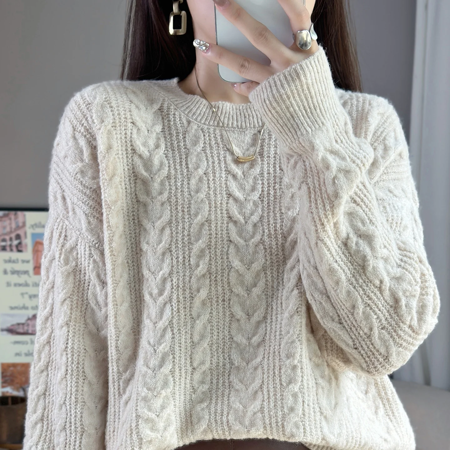 

Knit Sweater Women Trends 2025 Winter Clothes Long Sleeve Top Round Neck Fine Imitation Cashmere Female Clothing Pullover Blouse