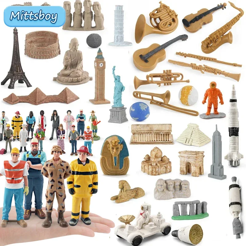 Montessori Educational Cognition World Architecture Professional Gardener Repairman Rural Area Construction Police Action Figure