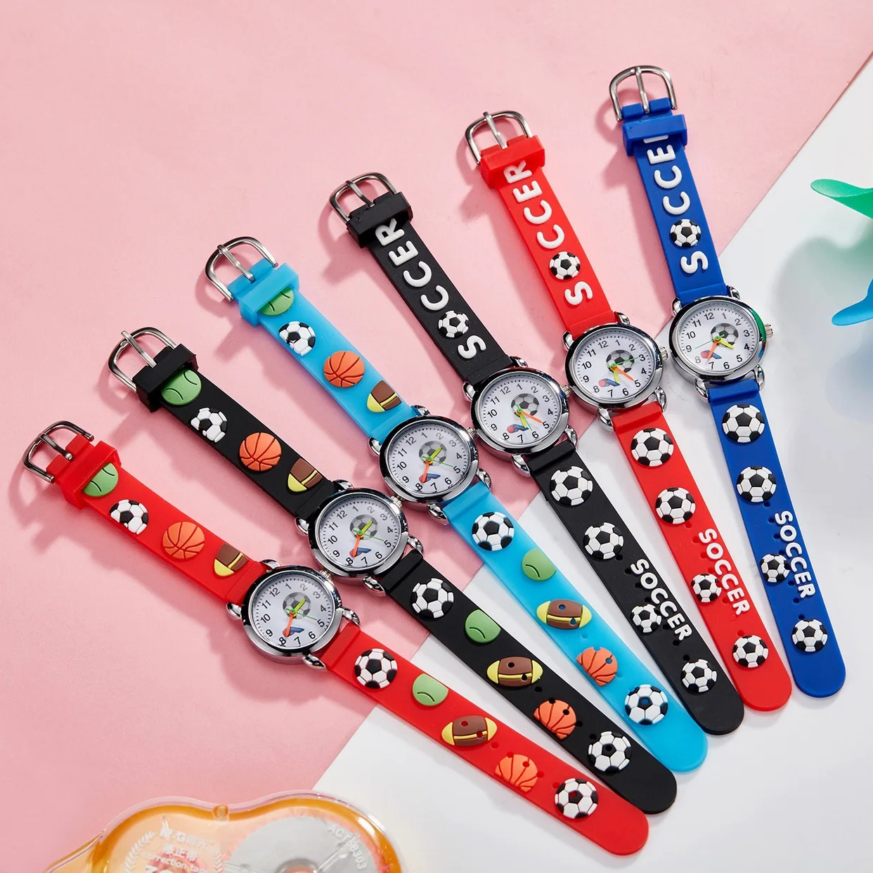 3D Voetbal Cartoon Kinderhorloges Mode Kleur Studenten Kinderen Horloge Quartz Horloge Siliconen Band Jongens Meisjes Horloge Cadeau