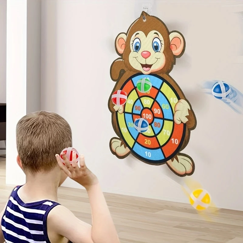 Educational Sticky Ball Dart Board Game - Indoor/Outdoor Montessori Sports Toy for Children Ages 3-12, 4 Pattern Options