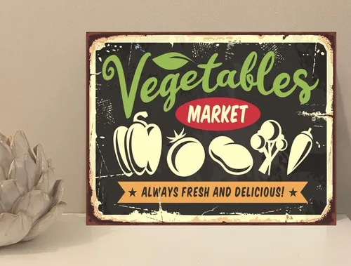 1x Vegetables Market Rustic Retro Metal Plaque Sign Gift House Novelty (mt82) --Tin Sign