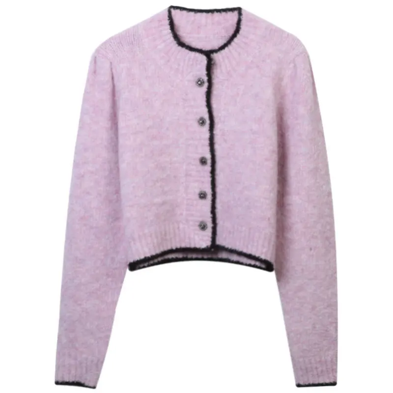 Small fragrance fashion sweater for women 2023 autumn and winter new diamond-encrusted button-round collar long-sleeved coat