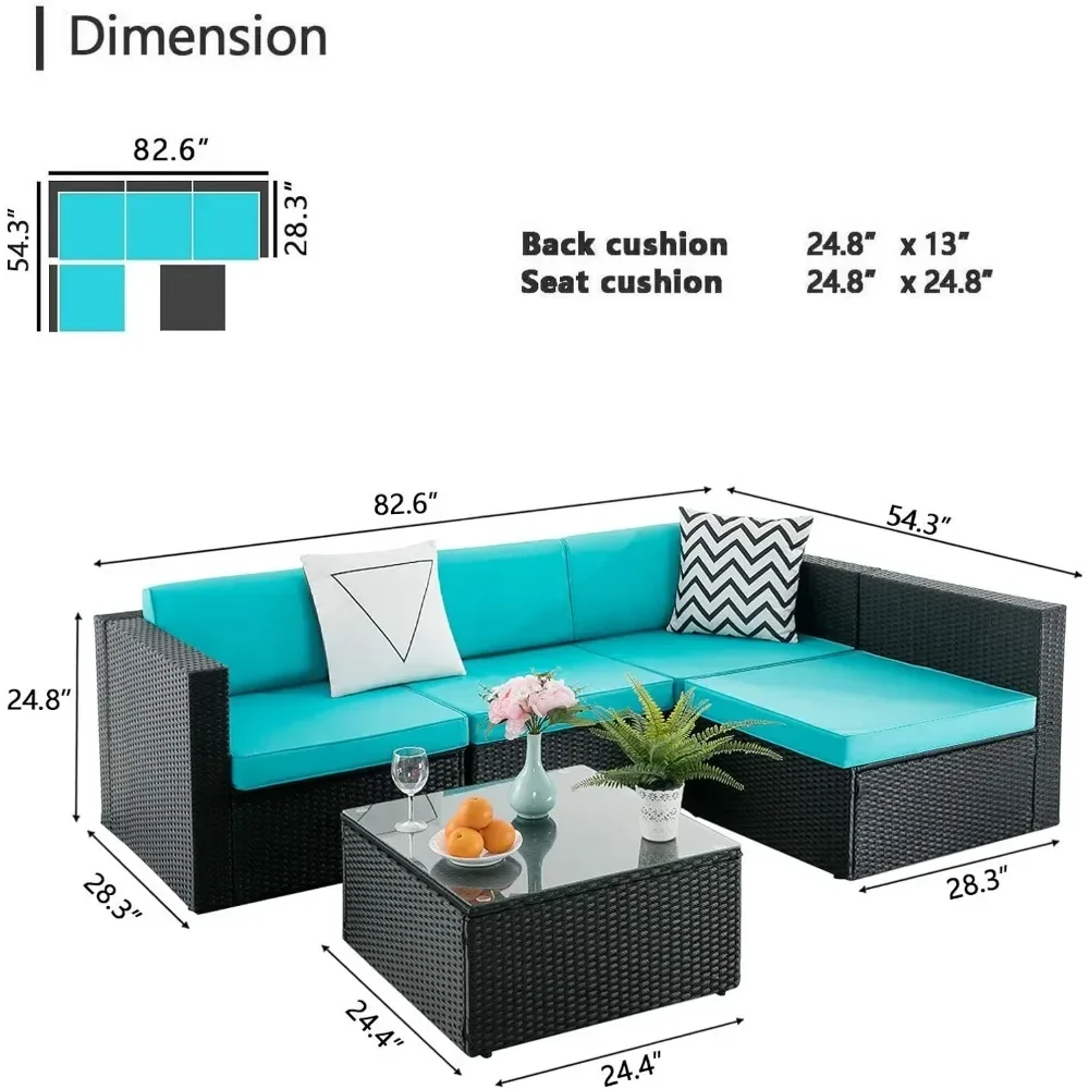 

5 Pieces Outdoor Furniture Rattan Sectional Patio Sofa, Garden Poolside Balcony Wicker Conversation Set with Table Garden Sofas