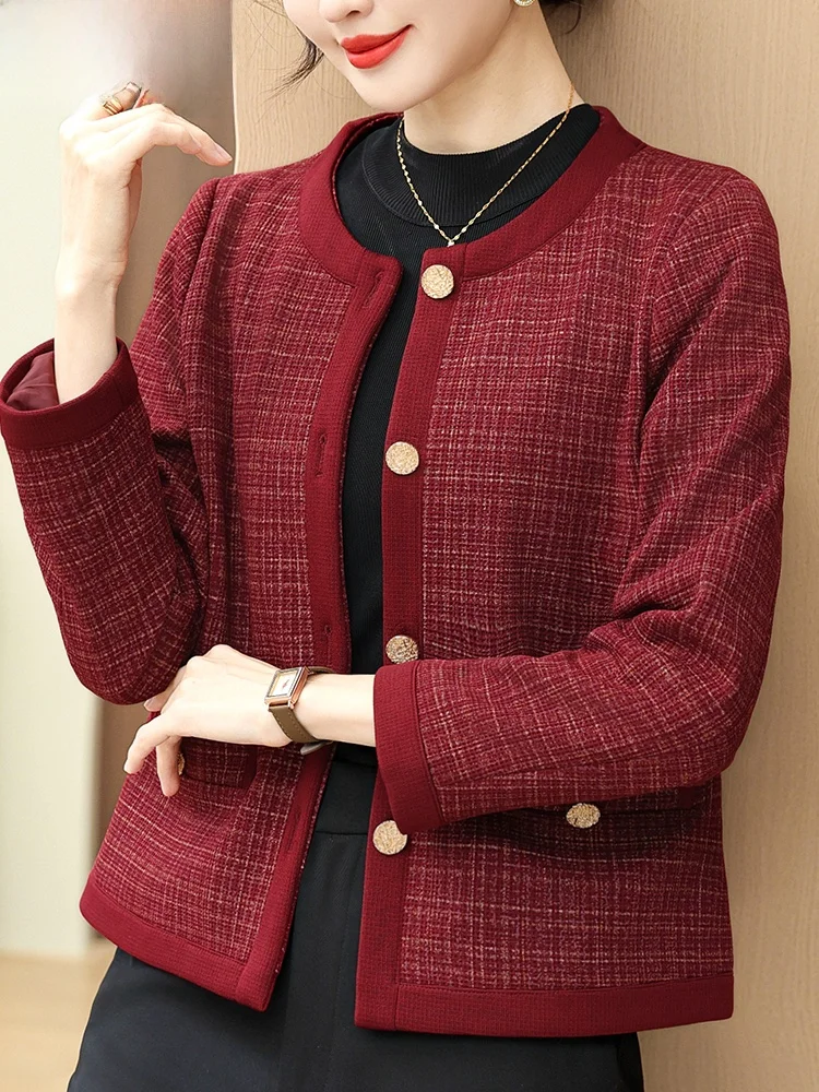 

Красный осенний кардиган Red Mommy 2025: Новинка, свободный крой, короткое пальто для женщин среднего и старшего возраста в стиле «Маленькая Франция»