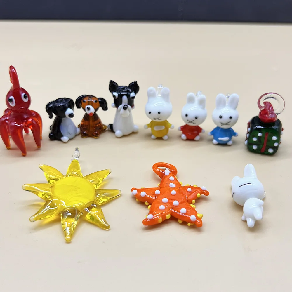 1 piece handmade glass mini animal ornament cute octopus, puppy, rabbit DIY pendant accessories desktop decoration