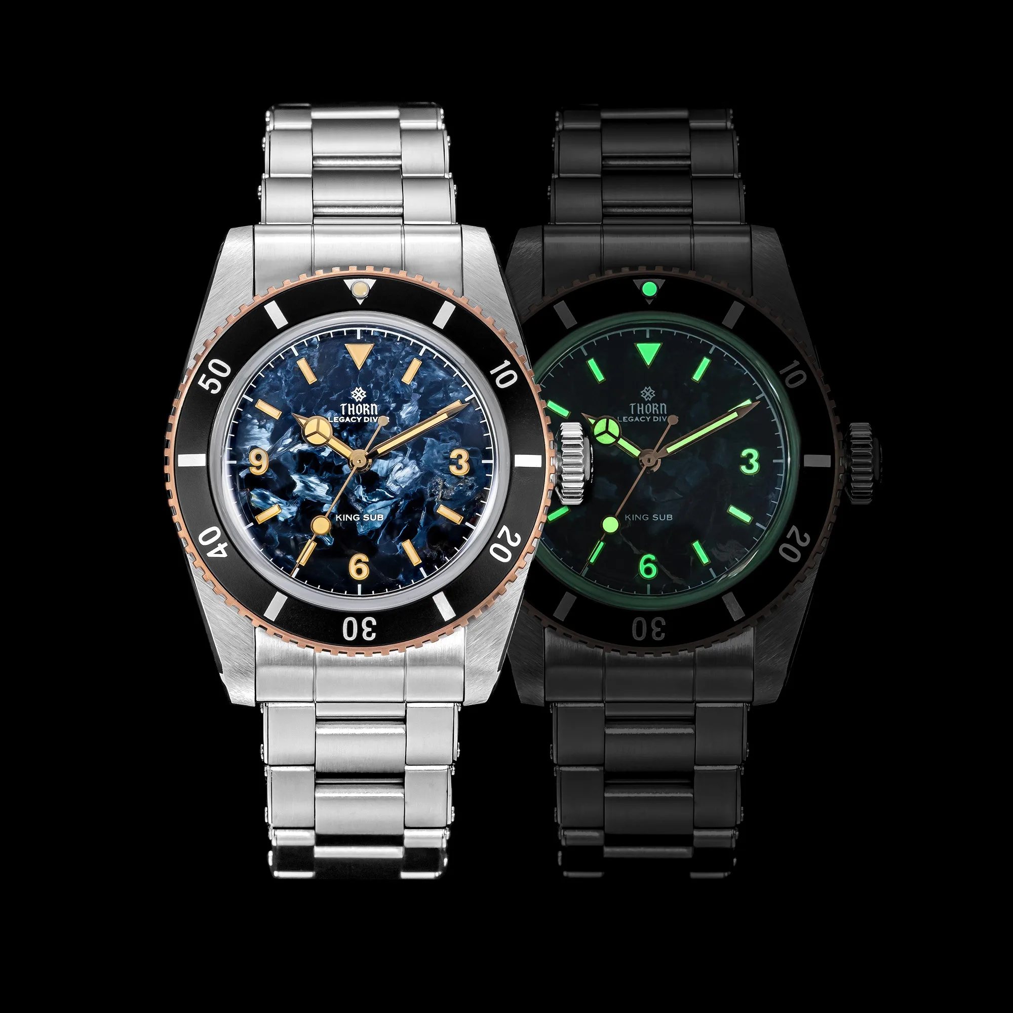THORN Men Automatic Watch 37MM Mechanical Wristwatch 200M Waterproof C3 Luminous Sapphire Mirror SW200 Big Crown Dial