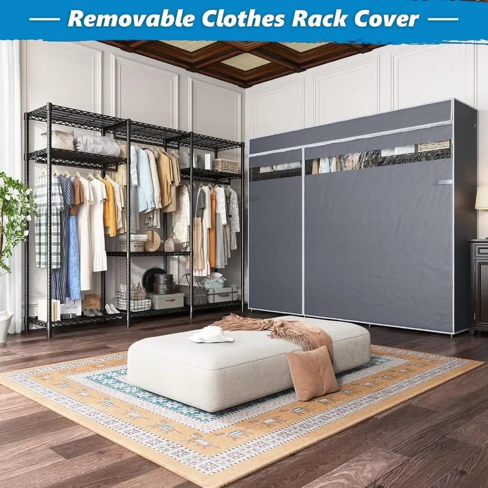 Heavy Duty Clothes Rack with Cover 800 LBS Clothing Racks for Hanging Clothes Portable Closet Freestanding Wadrobes