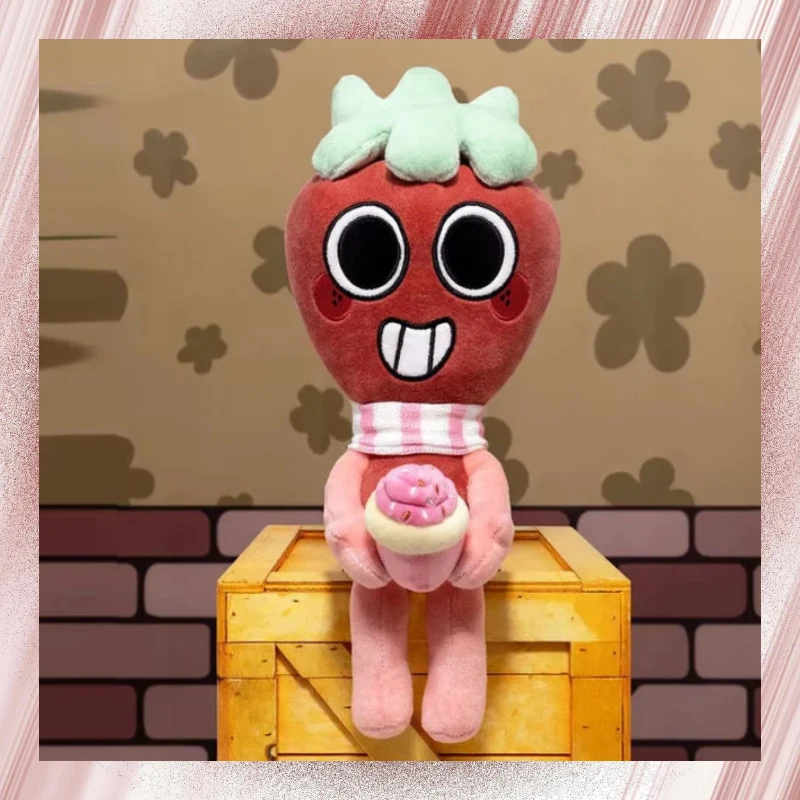 Dandys World Sprout Deluxe Plush Toy Cartoon Strawberry With Cupcake Stuffed Doll Game Peripheral For Home Decor Game Collectors