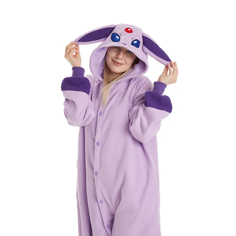 cute-cartoon-eevee-jumpsuit-pajamas-pokemon-sun-eevee-women's-sleepwear-hooded-casual-home-clothes-comfortable-cosplay-clothing