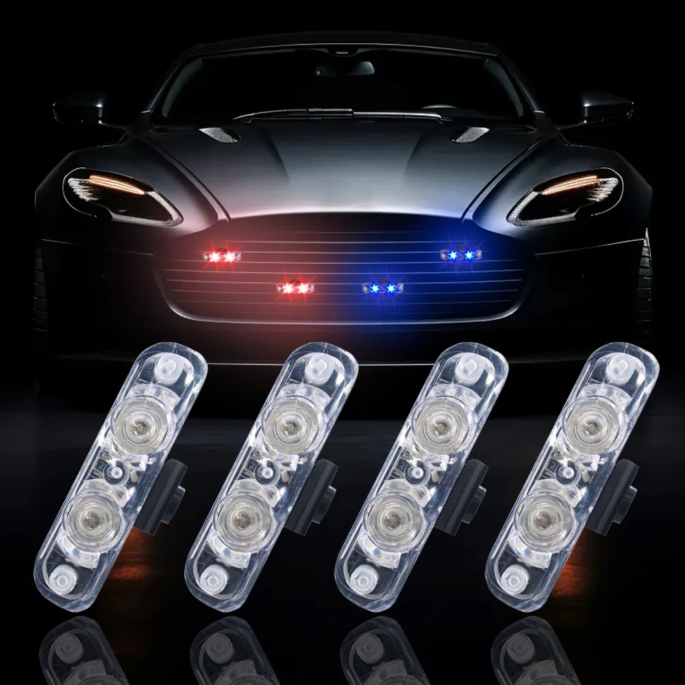 

4 In 1 Red Blue Emergency Strobe Lights Police Lights 12V With Flash Grille Light for Cars Truck Van SUV