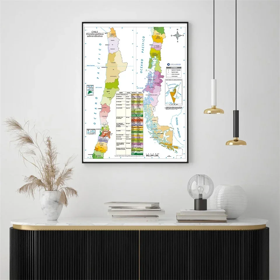 W języku hiszpańskim Chile mapa 42*59cm plakat artystyczny na ścianę obraz na płótnie obraz dekoracyjny artykuły szkolne dekoracja pokoju prezent podróżny