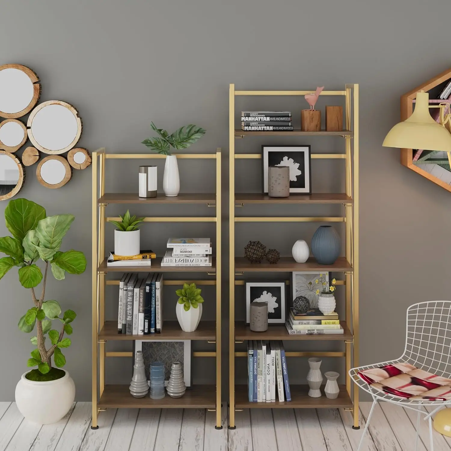 Folding Gold Bookshelf Storage Shelves 5 Tiers Vintage Multifunctional Plant Flower Stand Storage Rack Shelves Bookc