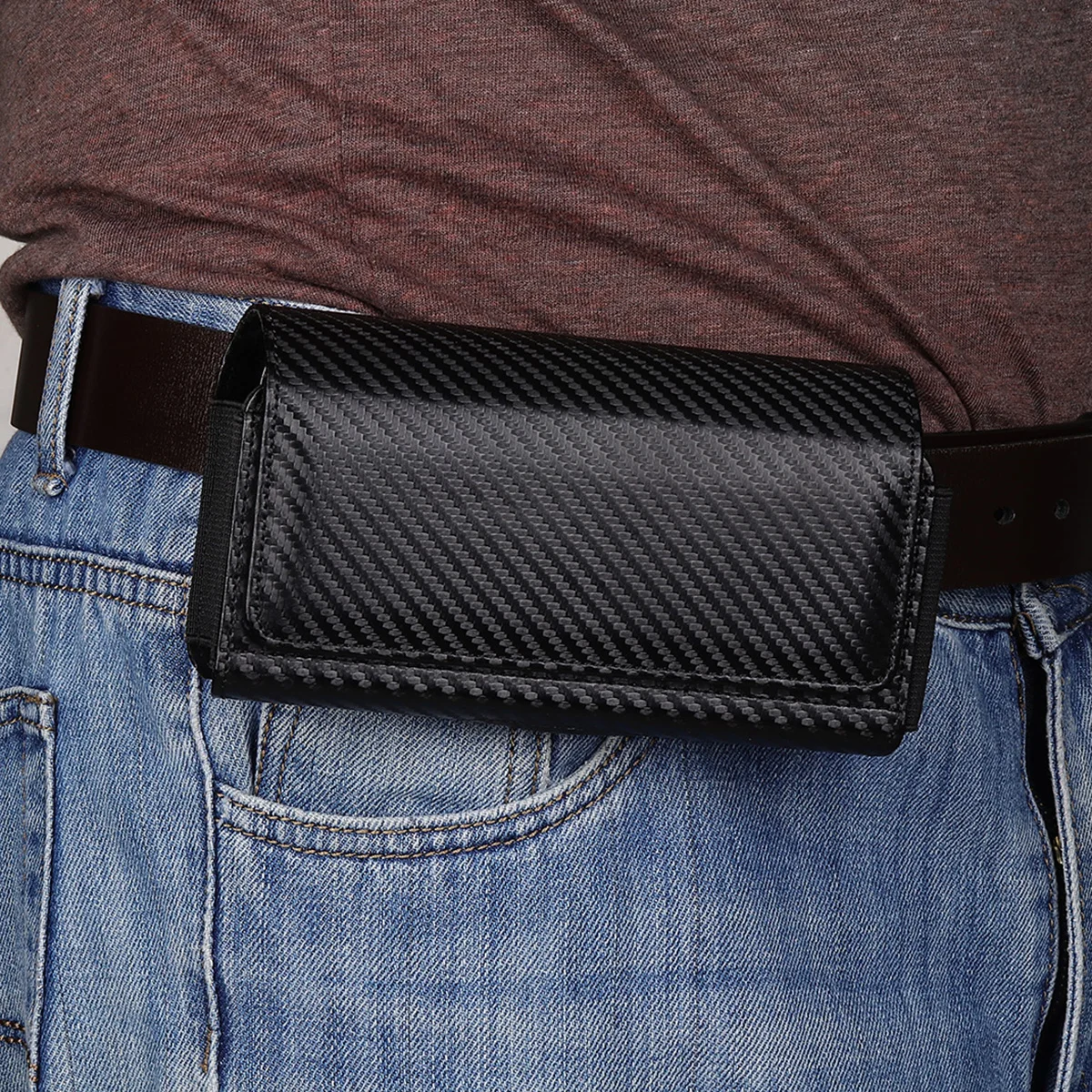 Carbon Fiber Pattern Universal Double Layer Phone Bag Case Pouch for 6 -7\