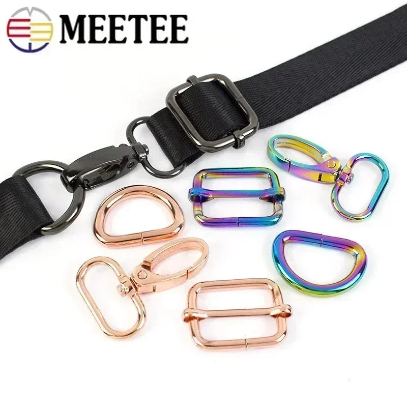 2Sets 16-38mm Metal Buckles Carabiner Hook D Ring Bag Strap Webbing Adjust Slider Dog Collar Clasp DIY Hardware Bags Accessories