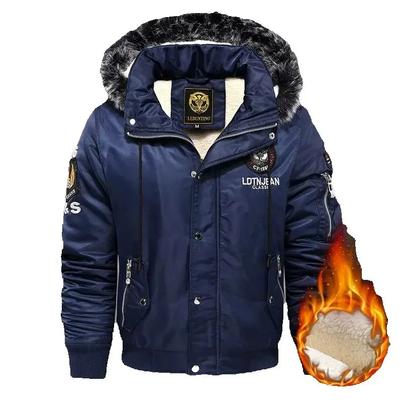 New autumn and winter men's high-quality thick hooded jacket, fashionable and casual windproof and warm multifunctional top