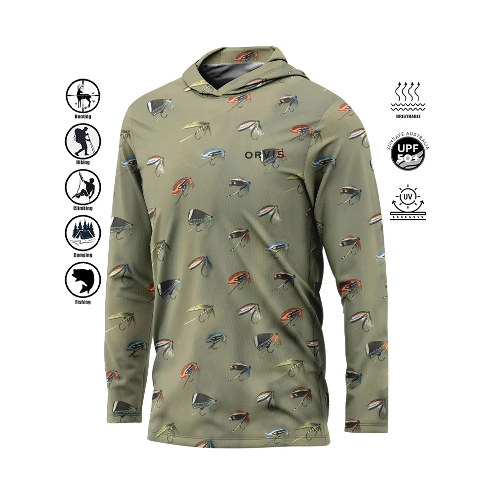 UV-schnell trocknendes Angelhemd, dünner, atmungsaktiver Outdoor-Hoodie, Herren-ORVIS-Angelhemd, ORVIS Herren-Langarm-Performance-Shirt