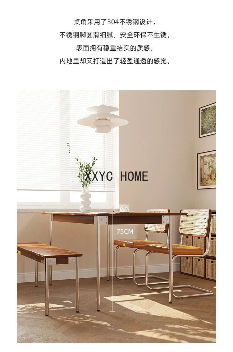 French Retro Solid Wood Dining Table Small Apartment Nordic and Japanese Style Dining-Table Chair Combination Rectangular Table