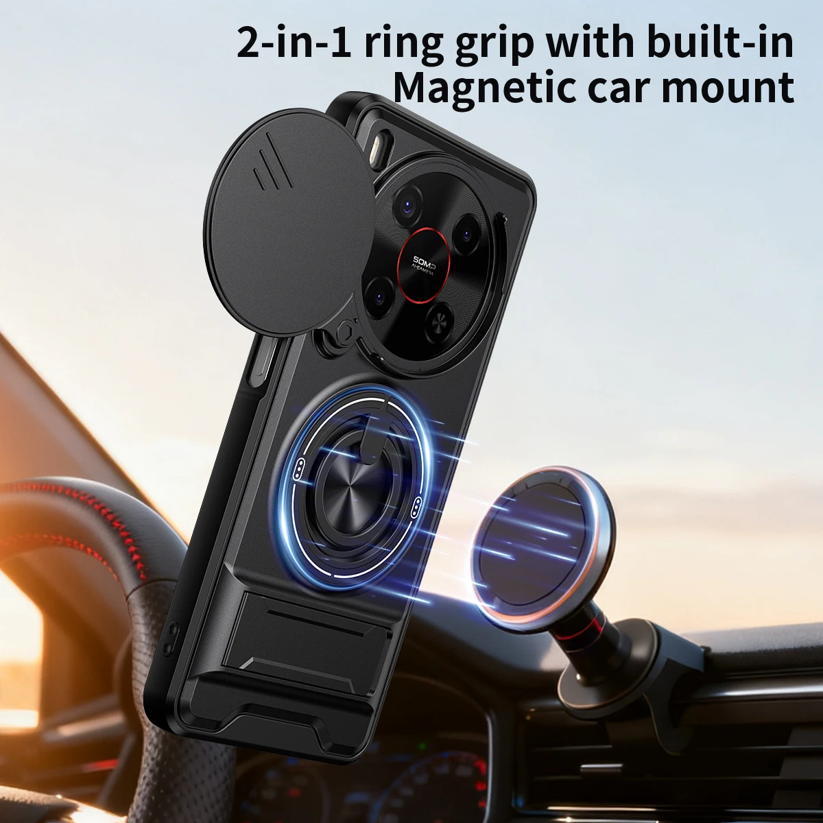 Funda for ZTE Blade V70 Max Case Rotatable Slide Camera Protection Ring Stand Shockproof Cover for ZTE Nubia V70 Max Capa Funda