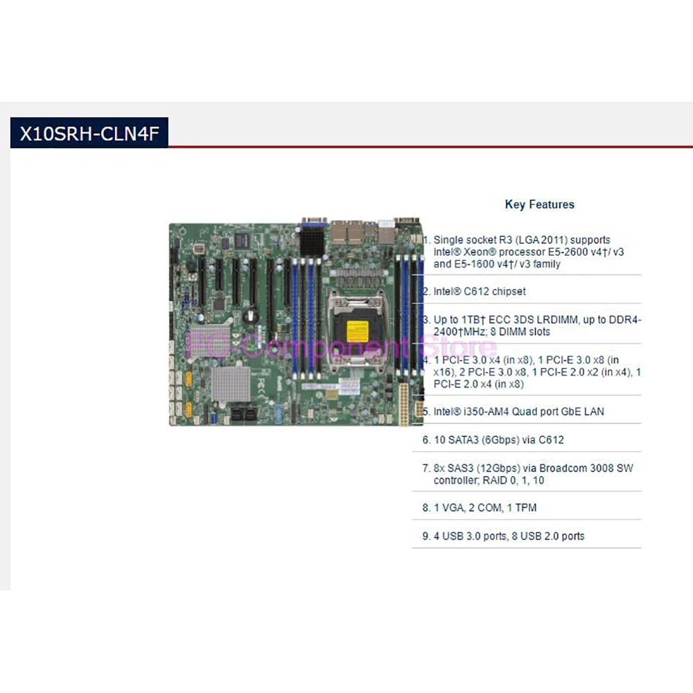 Server Motherboard For Supermicro Two-way Server Gigabit Ethernet Port C612 Chip SAS SATA X10SRH-CLN4F